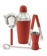 Happy Hour Red Barware Set with Cocktail Shaker,Spoon,Strainer,Tongs &amp; J... - $1,586.06 MXN
