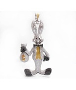 14K White Gold Finish Real 925 Silver Diamond Bugs Bunny Money Pendant - £154.30 GBP