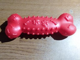 Squeaky Vinyl 7 inch Red Dog Bone Toy Pet Love - £1.96 GBP