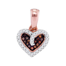 10k Rose Gold Round Red Color Enhanced Diamond Small Heart Fashion Pendant 1/10 - £128.59 GBP