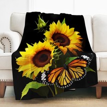 Sunflower Throw Blanket Gifts For Women Girls Butterfly Flowers Theme Decor For  - £52.74 GBP
