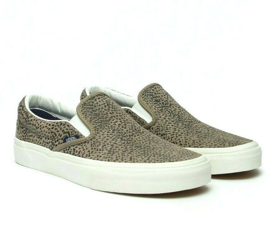 Vans Classic Slip On (Cheetah Suede) Tan Black Womens Animal Print Casual Shoes