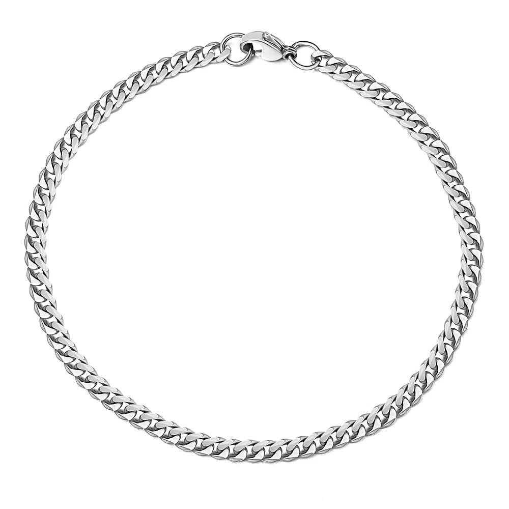 3mm Bracelet for Men Women Curb Cuban Rolo Box Wheat Link Chain Stainless Steel  - £15.16 GBP