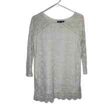 Suzanne Betro White Lace Blouse Lined Women Size S 3/4 Sleeve Cotton 36 bust - £13.90 GBP