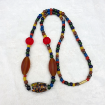 Beautiful Vintage Handmade Thai Glass Beads Long Necklace - £23.32 GBP