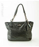 Elegant Black Coach Madison smooth leather chain link shoulder bag tote! - £97.28 GBP