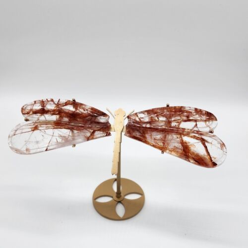 Primary image for Fire Quartz Dragonfly Wings, Dragonfly Metal Stand Included, Hand Carved Wings 