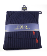 Polo Ralph Lauren Wool Blend Cable Knit Pony Beanie Scarf Set Navy Unise... - $37.95