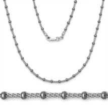 Women&#39;s Stylish Italian 925 Silver Black Rhodium Bead Mesh Link Chain - £23.48 GBP