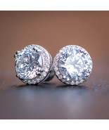 2Ct Round Cut D-E/VS1 Moissanite Set Halo Stud Earrings 14K White Gold O... - £88.88 GBP