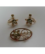 Vintage Signed Van Dell 1/20 12K Gold Filled Floral/Pearl Brooch &amp; Earrings - $226.63 CAD