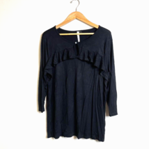 NY Collection Womens Black 3/4 Sleeve Shirt Size XL Ruffle and Button - £11.55 GBP