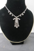 Vintage Clear Rhinestone Necklace 15&quot; Choker Dangle Silver Plated Emeral... - £18.17 GBP