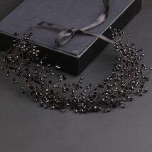 100% Handmade Black Crystal Beads Women Tiaras And Crowns Wedding Ribbon Headban - £14.97 GBP