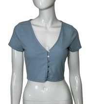 Lulus Blue Crop Top Short Sleeve Button Front Women&#39;s Small - £15.72 GBP