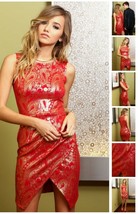 NWT Love Culture Red Gold Foil Wrap Dress Size S - £39.31 GBP