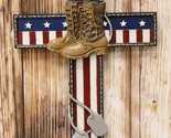 Ebros USA Flag Fallen Soldier W/ Boots &amp; Dog Tag Memorial Cross Decor 11... - $27.99