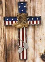 Ebros USA Flag Fallen Soldier W/ Boots &amp; Dog Tag Memorial Cross Decor 11... - £21.86 GBP
