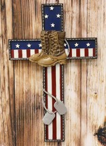 Ebros USA Flag Fallen Soldier W/ Boots &amp; Dog Tag Memorial Cross Decor 11... - £22.34 GBP