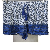 White and Blue Floral Mini Shorts Size Large - £19.39 GBP