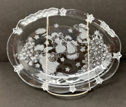 Mikasa Christmas Holiday Angels 9&quot; Glass Oval Candy Dish  With Frosted Detailing - £12.76 GBP