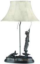 Sculpture Table Lamp MOUNTAIN Lodge Fly Fisherman Trout Fish On! 1-Light Ebony - £561.46 GBP