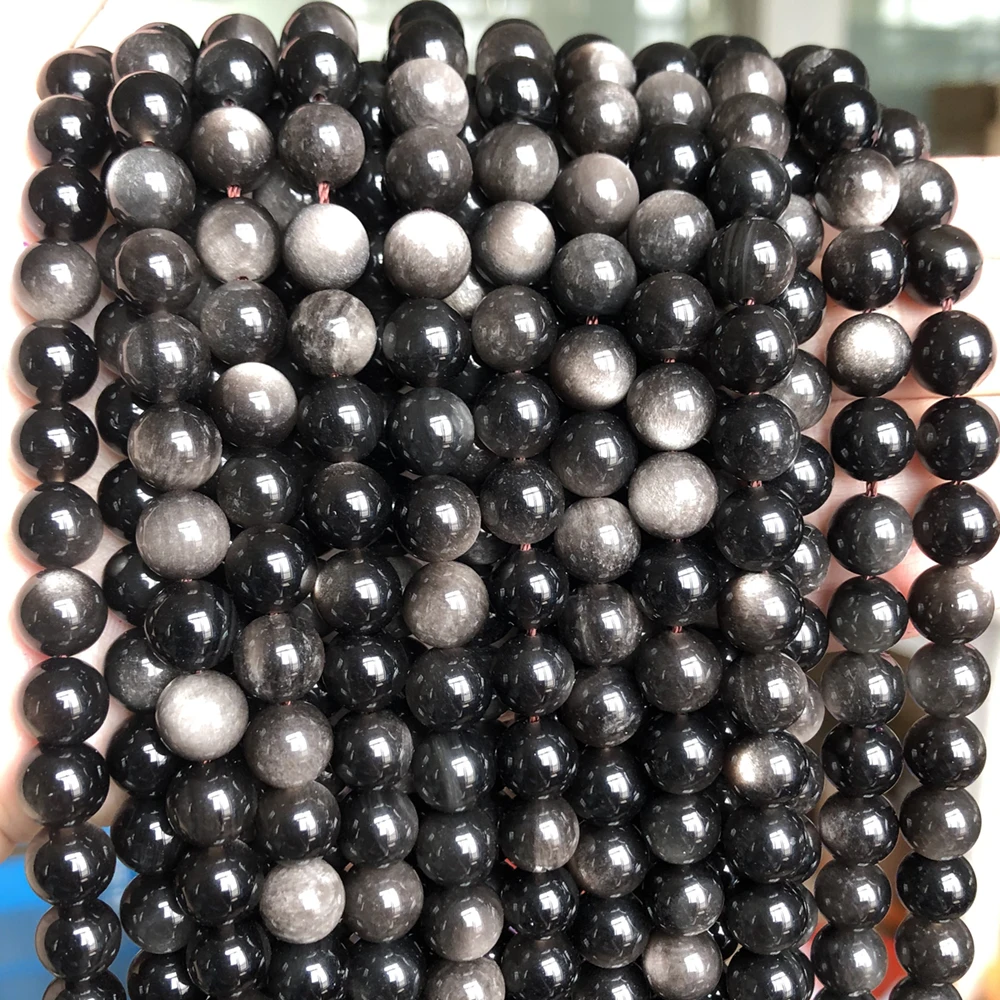 Natural Stone Black Flash Obsidian High Quality 6/8/10/12mm Beads Loose ... - £9.73 GBP+