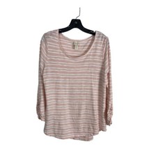 Chicos Womens Shirt Adult Size 2=Large Peach/ White Striped Long Sleeve Knit Top - £18.94 GBP