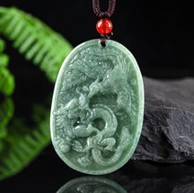 Real Jade Dragon and Phoenix Grade A Jadeite Pendant Necklace - £30.36 GBP