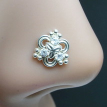 Indian Floral Sterling Silver White CZ Nose ring Push Pin - £8.78 GBP