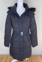 Sam edelman NWT $200 Women’s Hooded Parka Puffer Jacket belted Size M Black - £81.80 GBP