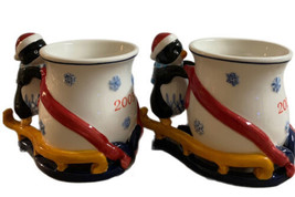 Waterford Snowy Village Penguin Ceramic Mugs Cups Holiday Heirlooms 2005 - £19.69 GBP