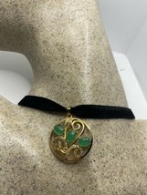 Vintage Jade Golden White Bronze Pendant Necklace Choker - £65.78 GBP