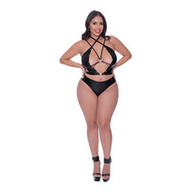 Lust Fetish Delia Strappy Bustier &amp; Tanga Panty Black Queen Size - £39.29 GBP