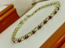 12Ct Round Simulated Ruby Diamond 14k Yellow Gold Plated Tennis Bracelet - £126.60 GBP