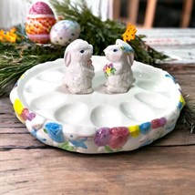 Vtg Easter Ceramic Egg Platter &amp; Bunny S/P Shakers 3pcs Set Spring Cotta... - £16.06 GBP