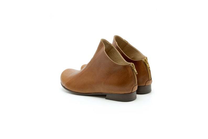 Brown Women's Leather Derby Classic Flat Stylish Ankle Boot Backside Zippper
