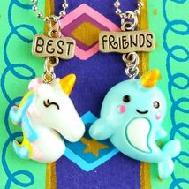 2 pc Best Friends Unicorn & Narwal BFF Friendship Necklaces Kids Jewelry Set image 2