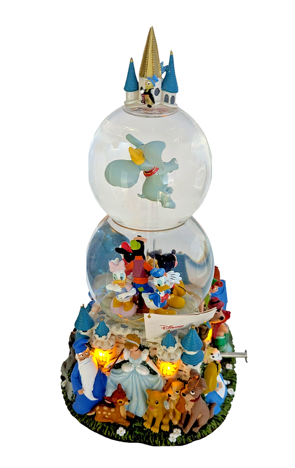 Disney Double Snow Globe A Dream Is A Wish Your Heart Makes Music Animated RARE - $128.65