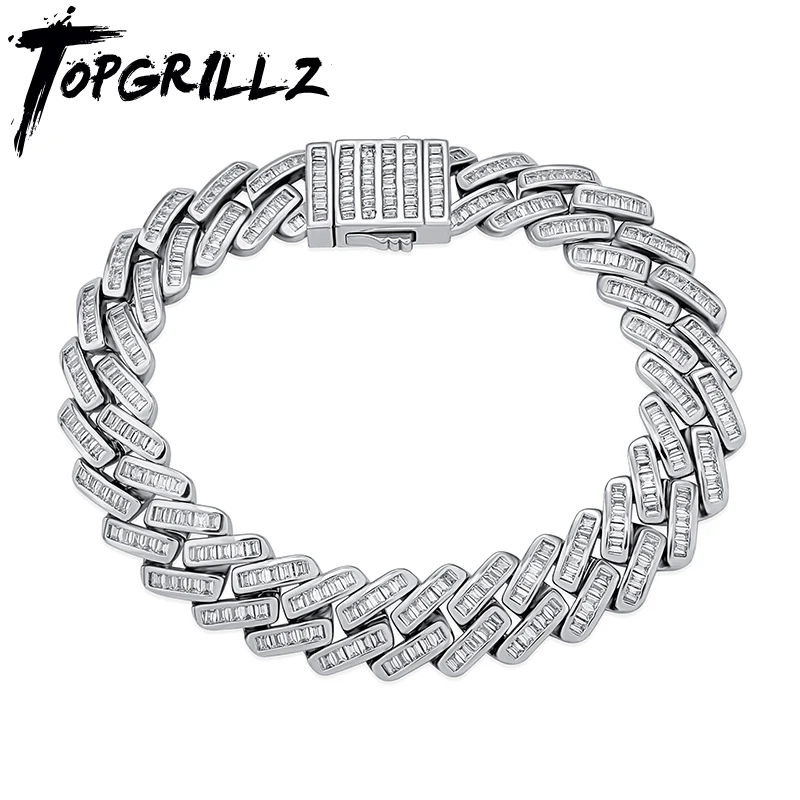 Mens Bracelet 12mm Baguette Prong Cuban Link Bracelet Iced Out CZ Jewelry Hip Ho - £59.36 GBP