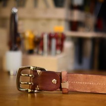 Handmade Genuine Leather Belt for Men Double Holes Brass Buckle for Jeans - £26.01 GBP