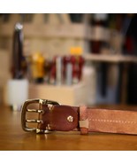 Handmade Genuine Leather Belt for Men Double Holes Brass Buckle for Jeans - $54.33 CAD