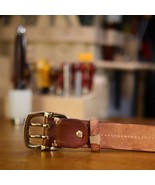 Handmade Genuine Leather Belt for Men Double Holes Brass Buckle for Jeans - £26.57 GBP