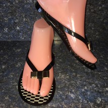 Coach Black &amp; Gold Bow LANDON Jelly Thong Sandals, Style#A6867, Women Si... - $825.33 MXN