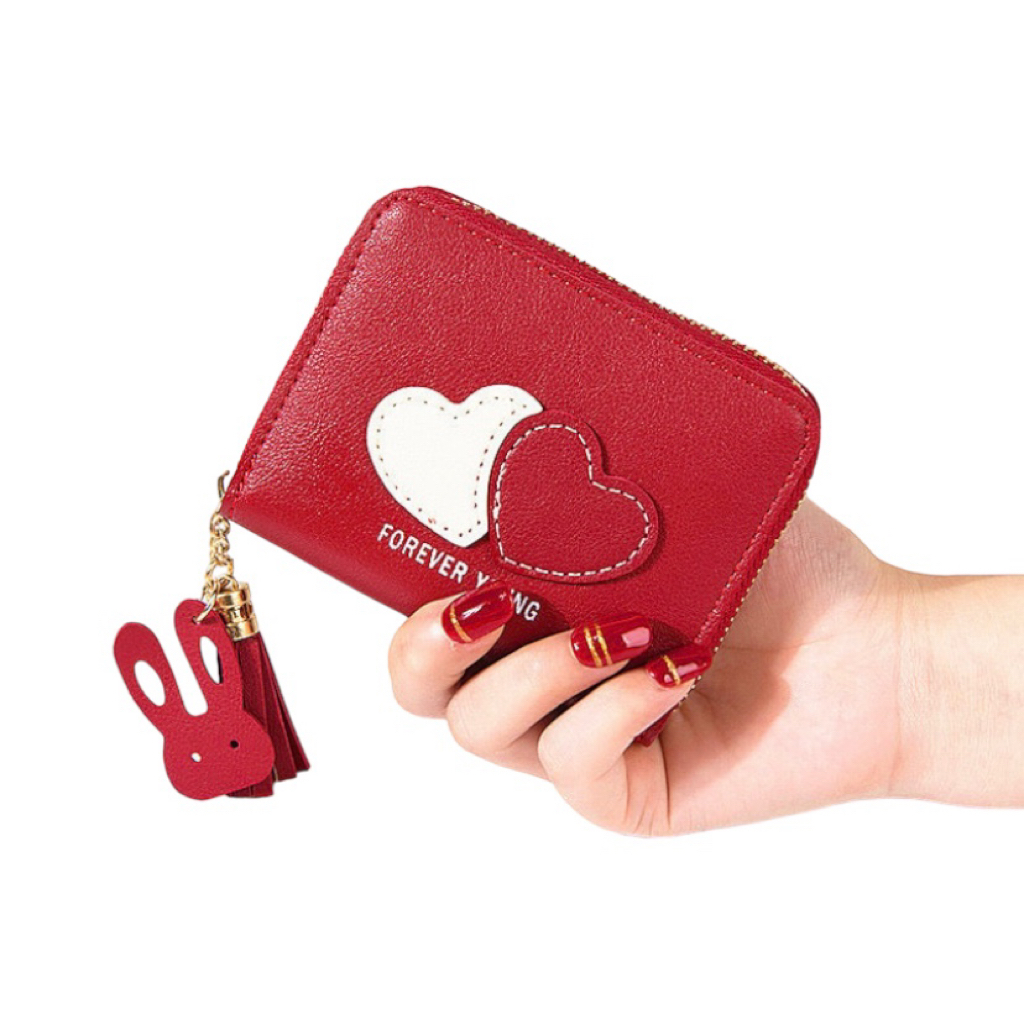 Primary image for Short Wallet for Women,Love Heart Zipper Wallet,Credit Card Holder Coin Purse
