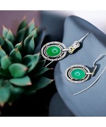 Vintage Green Stone Dangle Drop Earrings – Elegant Crystal Accent Jewelr... - $15.26 CAD