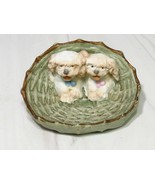 Vintage German Bisque Figurine Puppy Dogs in A Wicker Basket Cocker Span... - £33.13 GBP