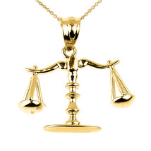 14k Solid Yellow Gold 3D Scales of Justice Charm Pendant Necklace - £172.56 GBP+