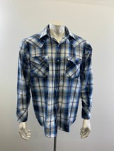 Red Rider Western Shirt Men&#39;s Size Large Blue White Plaid Cotton Blend  - $150.53 MXN