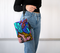 Colorful Abstract Art Mermaid Vegan Leather Wristlet Clutch Purse Handbag  - £47.40 GBP